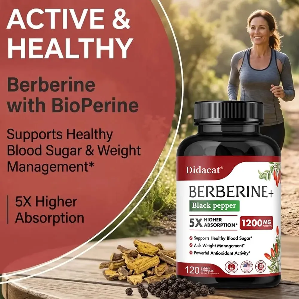 Cápsulas de suplemento de berberina premium de 1200 mg que respaldan el sistema inmunológico, el bienestar cardiovascular y gastrointestinal