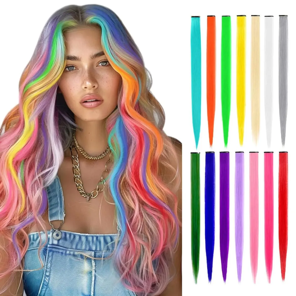 5PCS Colored Clip in Synthetic Hair Extensions Party Highlights Colorful Hair Extensions Rainbow Fake Hair Clips Hairpieces — image 2