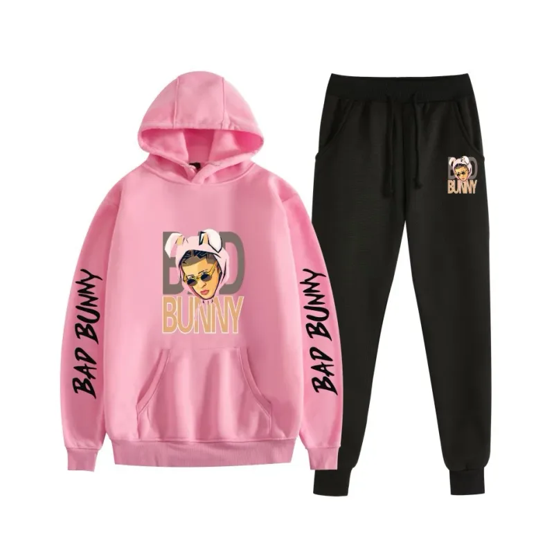 Costume Harajuku confortable imprimé mauvais lapin, sweat-shirt et pantalon de survêtement pour femmes, sweat à capuche + pantalon, ensemble 2 pièces pour garçons/filles — image 30
