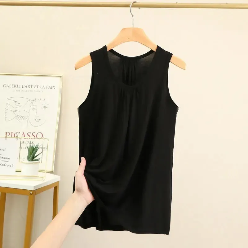 Large size Tank Tops Loose Folds Summer women Modal sleeveless Tshirts Solid color Homewear Top Bottoming Vest XL to 6XL