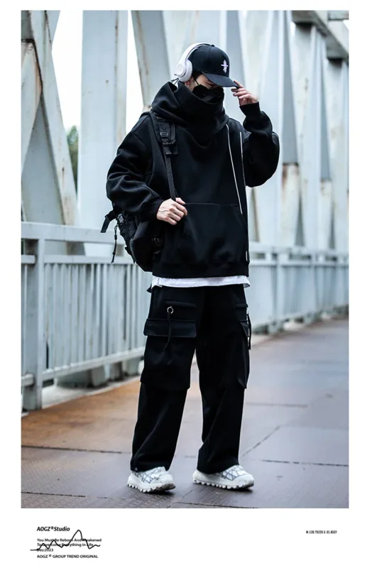Autumn Men's Windbreaker Turtleneck Hooded Sweatshirts New Japanese Ninja Hoodies Women Line Print Oversized Y2K Vintage Hoodie — image 7