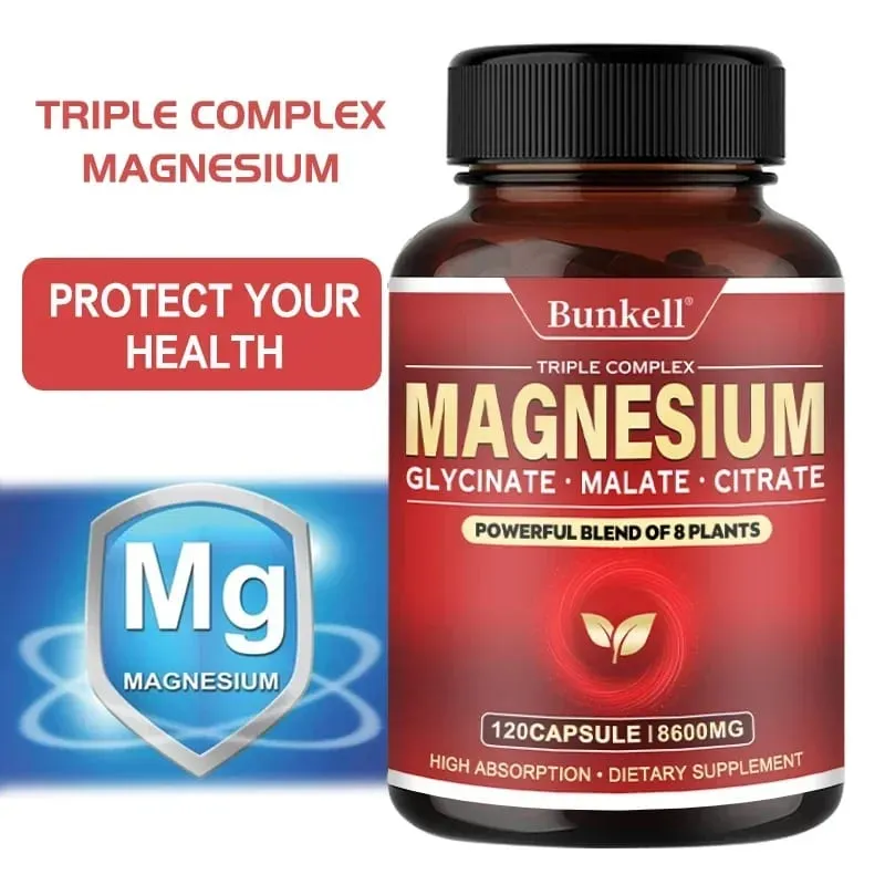 Penyerapan Tinggi Magnesium Glycinate Malate Citrate 100% Kelat Bukan GMO Vegetarian Bebas Gluten 8 600 Mg 120 Kapsul — image 1