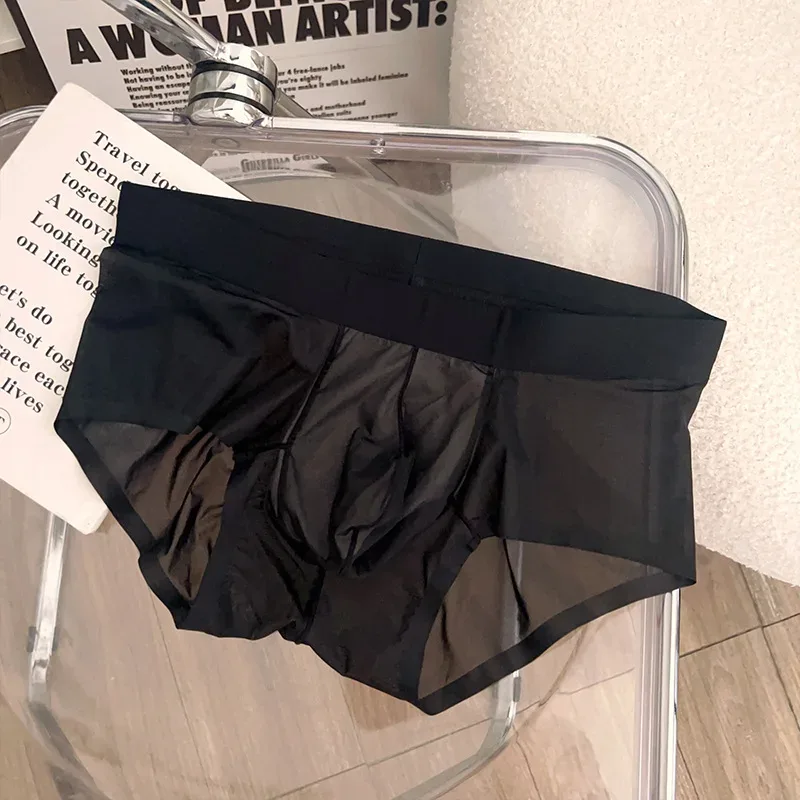 Transparente herren Slips Ultra-dünne Eis Seide Schnell Trocken Höschen Sexy U Ausbuchtung Beutel Mann Unterwäsche Atmungsaktive Unterhose cuecas