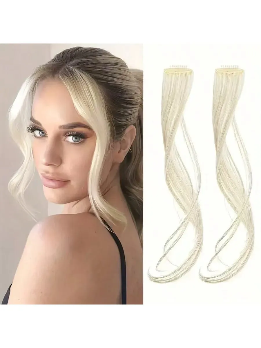 Long Side Air Bangs 2 PCS Synthetic Set Wavy Curly Clip in Curtain Bangs Front Side Bangs Face-Framing Highlights for Women — image 9