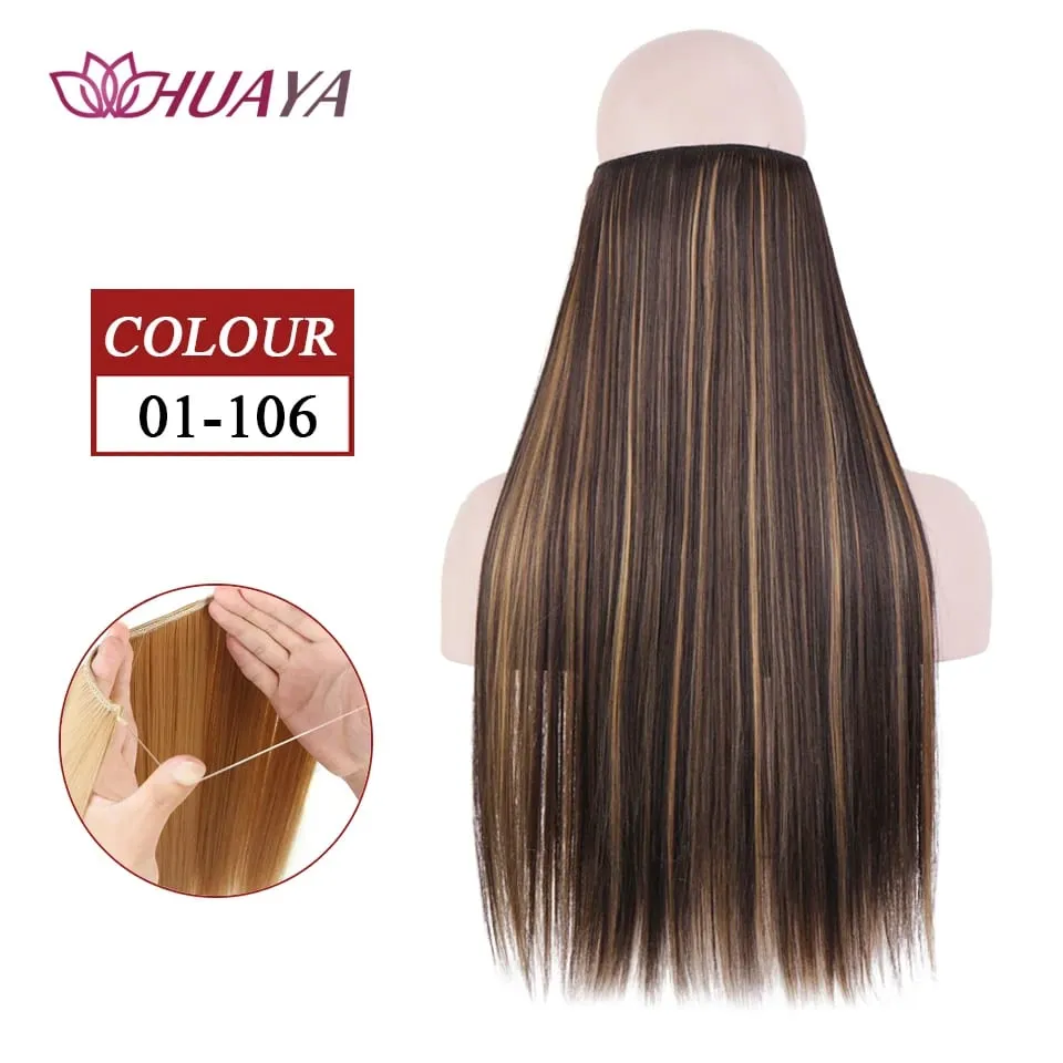 Synthetic Long Straight Invisible Wire No Clips In Hair Extensions Fake Hair Pieces Secret Fish Line Hairpieces For Women — image 16