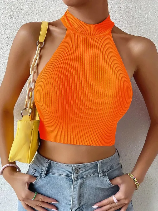 2026 Spring Women Basics Solid Casual Sexy Ribbed Knit Sleeveless Corset Halter Crossfit Crop Tops Y2k Clothes Femme Tank Top — image 6
