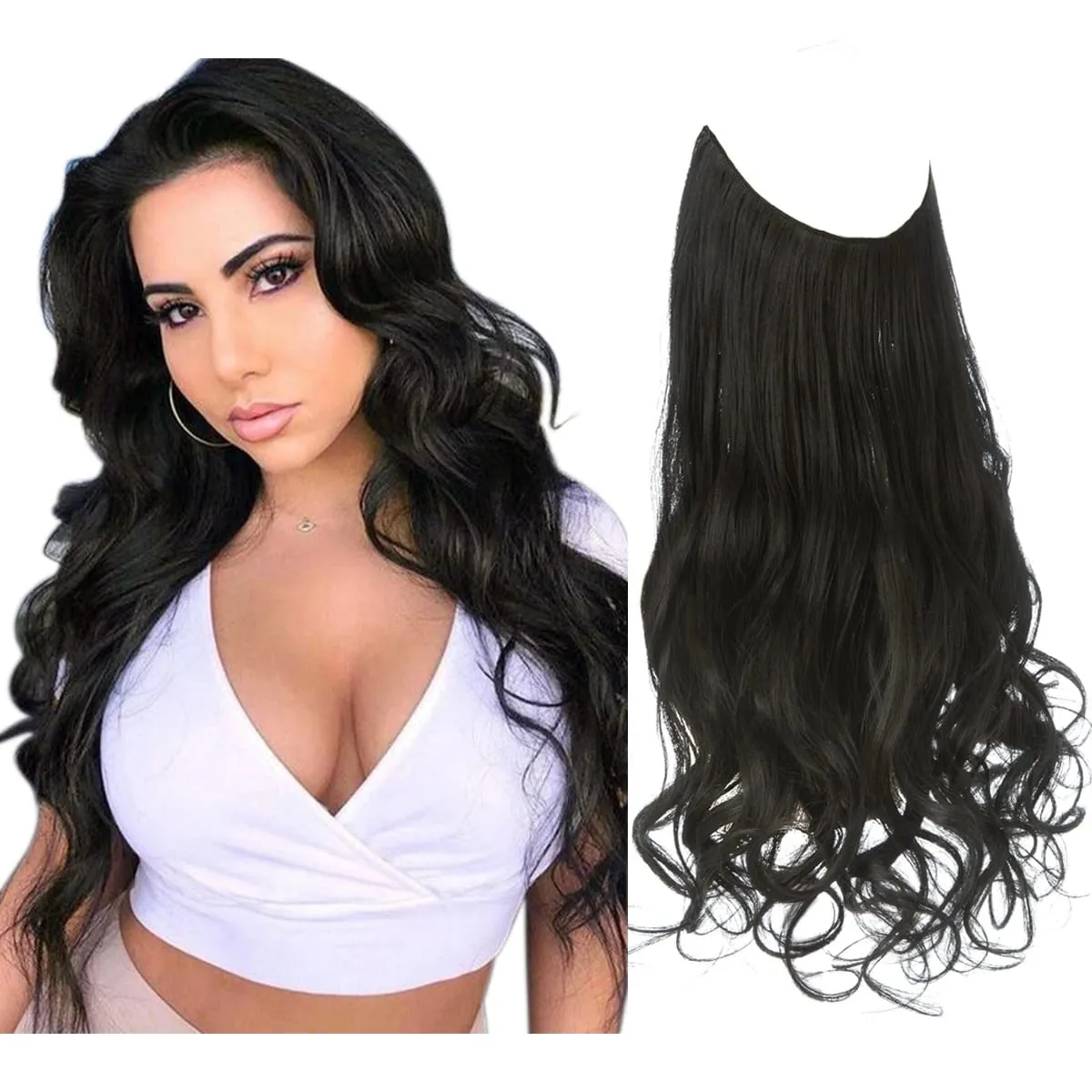 Nice Premium Synthetic Invisible Wire With Clip In Hair Extensions Daily Use Hairpieces Long Brown Natural Wavy Fake Hair piece — image 9