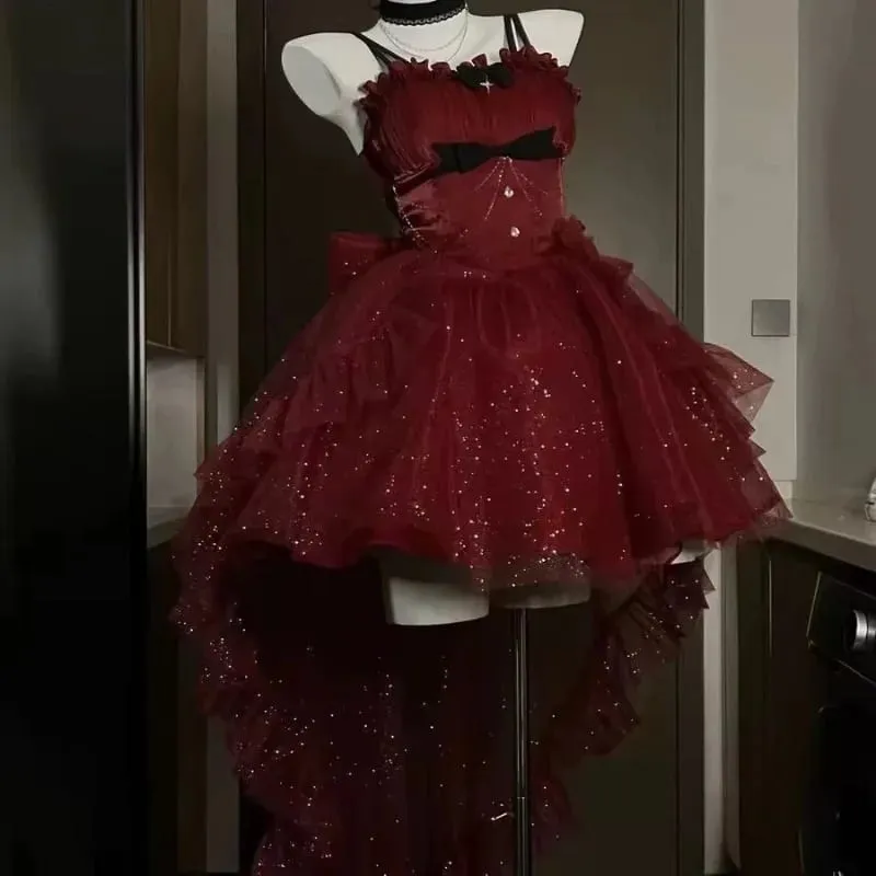 Estate Y2k dolce nero Lolita abito donna abbigliamento casual giapponese Kawaii abito da sera abbigliamento da festa capispalla Vintage Chic Nuovo