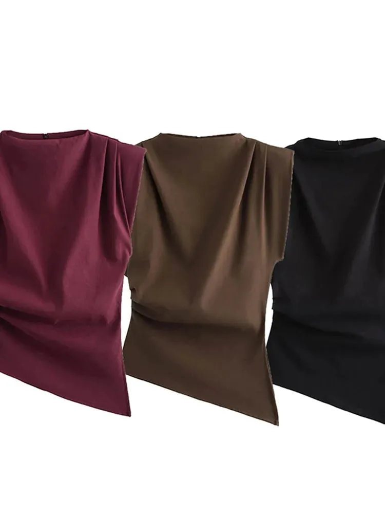 New European and American fashion simple pleated decorative shoulderless top — image 2