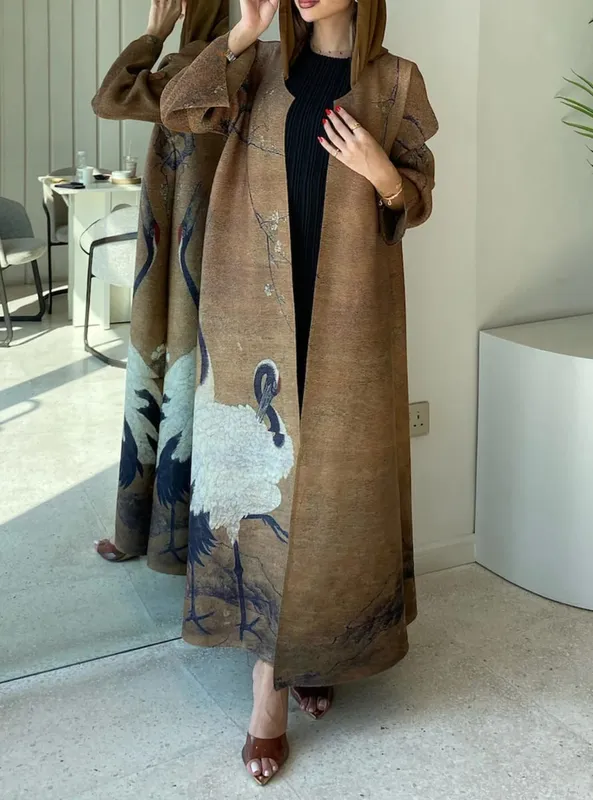 Women's Fold Miyake Pleated Abaya Long Sleeve Print Foldable Collar Robe Cardigan Coat New Winter Fashion Original Design 2026 — image 32