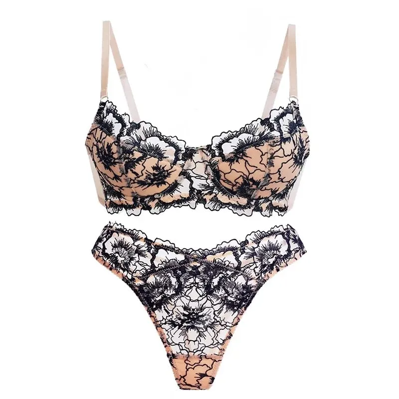 Sexy Embroidered Lace Lingerie Set for Women with Small Breasts Push-Up and Anti-Sagging Ultra-Thin Beautiful Back Bra Set — image 1