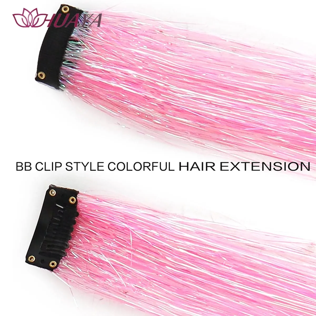 Synthetic Multicolor Colorful Sparkle Clip in Hair Tinsel Strands Long Straight Hair Extensions Blue Silver Highlight Hairpieces