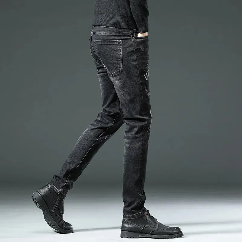 New High Quality Spring Autumn Embroidery Men Skinny Jeans Pants 90s Streetwear Cowboy Male Denim Brand Designer Hiphop trousers — image 4
