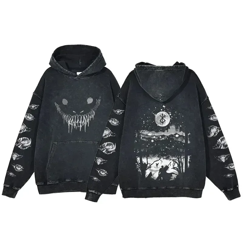 HAI Customizable Retro Washed Hoodies 100% Cotton Tops Black Acid Vintage Hooded Sweatshirts Oversize Hip Hop Male Pullover — image 11