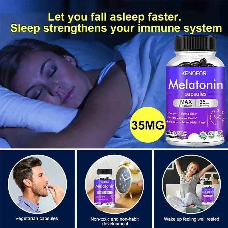 Kenofor Melatonin 35mg Maximum Strength Supplement 100% Non-Toxic Adult Sleep Supplement Deep Sleep Stress Relief — image 2