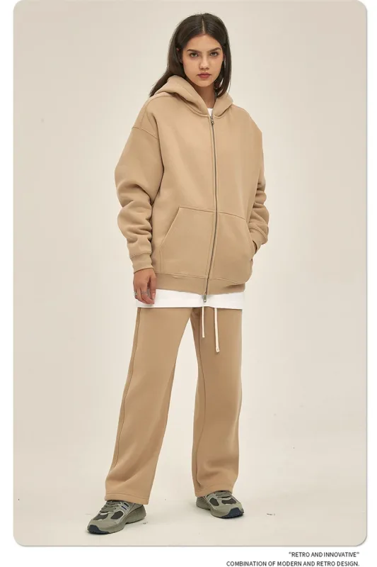 New Men Double Headed Zipper Fleece Hoodies Unisex Loose Basic Solid Warm Hooded Sweatshirts Coats For Winter HY0633 — image 35