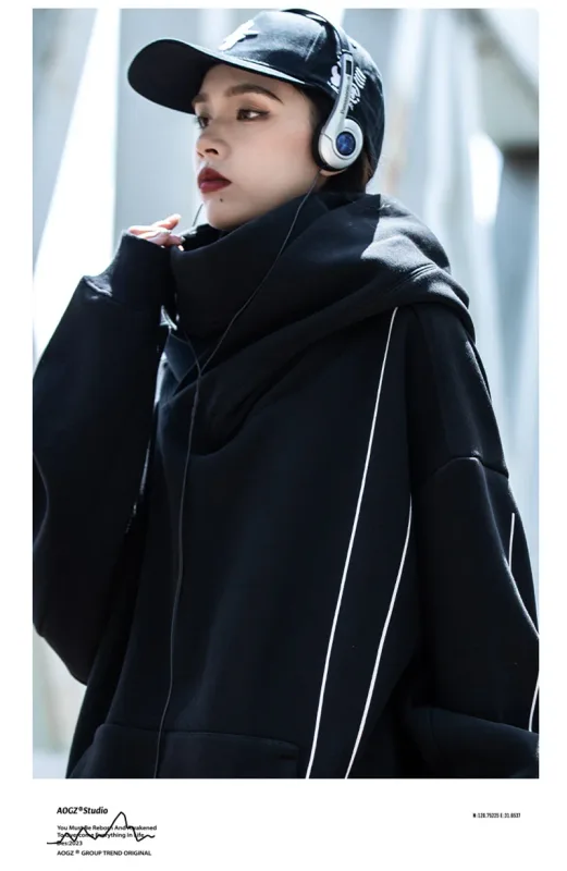 Autumn Men's Windbreaker Turtleneck Hooded Sweatshirts New Japanese Ninja Hoodies Women Line Print Oversized Y2K Vintage Hoodie — image 8