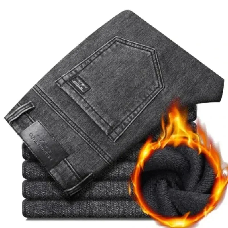 Spring Autumn New Men's Pure Black Slim Jeans Elastic Straight Pants Business Fashion Leisure Korean Vintage Denim Pants Male