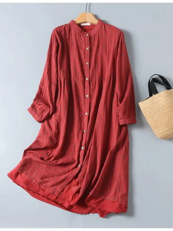 8 Colors -- Lamtrip-Retro Floral Cotton Yarn Long Sleeve Single Breasted Robe Casual Soft House Dress 2025 Spring — image 3