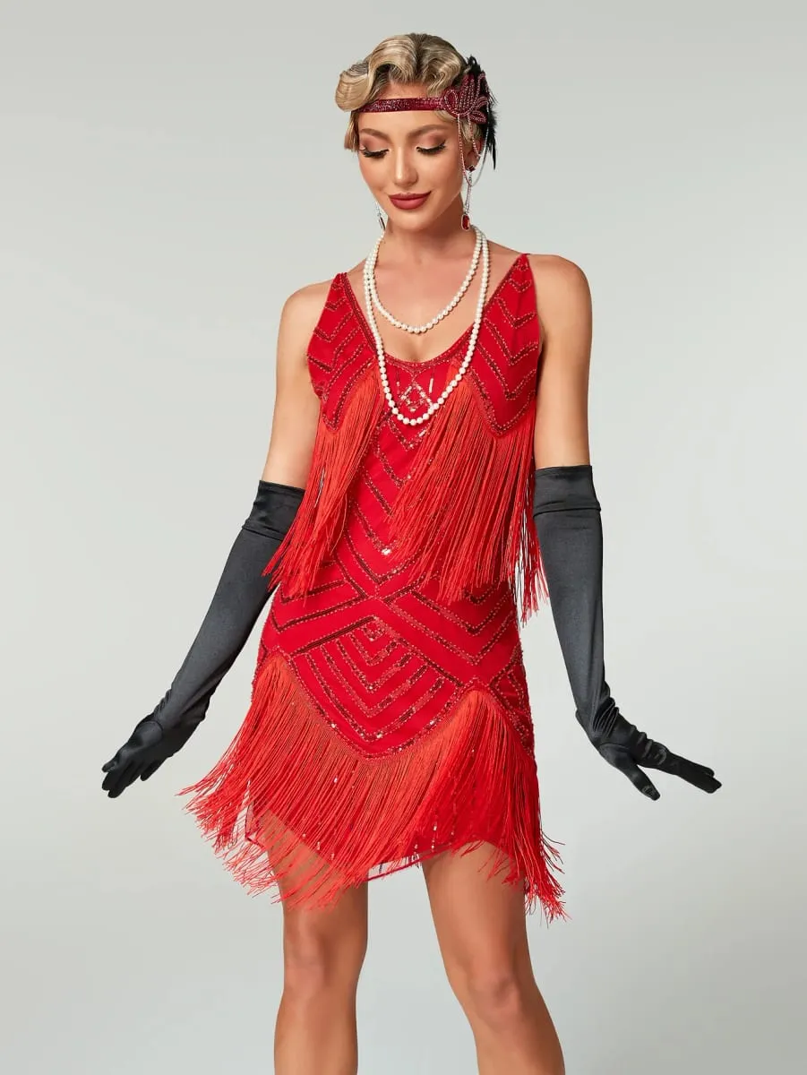 Flapper Roaring Plus Size 20s Great Lady Mini Short Dress Gatsby Fringed Sequin Beaded Lady Mini Tassels Decoration Dresses — image 5