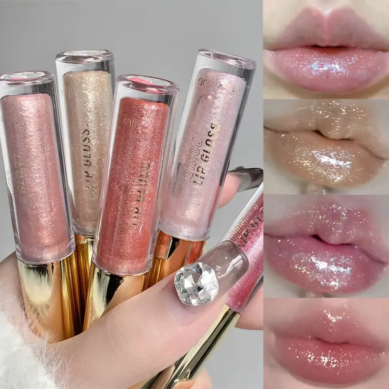 Pearl Diamond Glitter Lip Glaze Long-lasting Moisturizing Plumping Gloss Lip Tint Oil Makeup Mirror Water Light Liquid Lipsticks