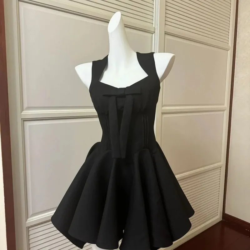 Francie Elegantní černé Patchworkové šaty s dlouhým ramínkem Party Styl Dámské Jemné Y2k Vintage Bodycon Jaro Léto 2026 — image 9
