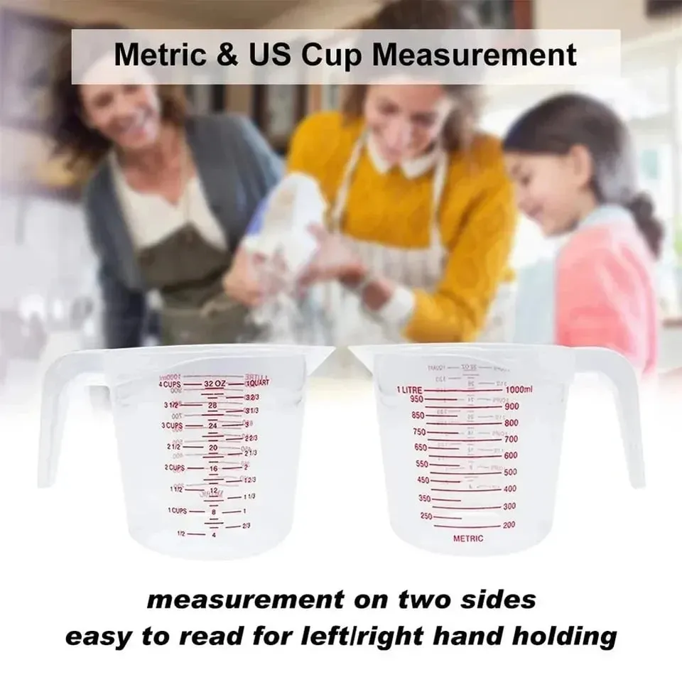 Kitchen Food Grade 0.25L 0.5L 1L Plastic Tip Mouth Pot Pour Spout Clear Measuring Cup Household Baking Scale Cup Kitchen Tool — image 7