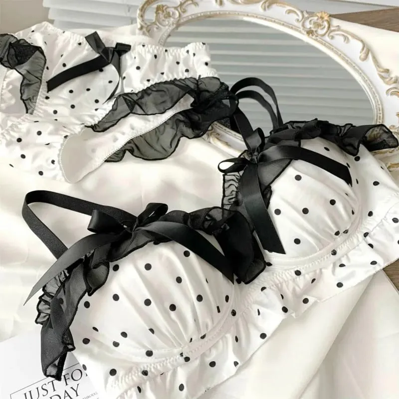 Women's Cute Bow & Polka Dot Bra Set - No Wire Push Up for Petite Chest Comfort Lace Underwear Set (2-Piece) — image 4