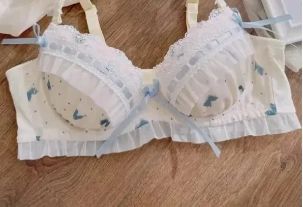 Nippon's Pure Desire Cute Princess Style Thin Cup Bra Set Print Cute Bow Bra Comfortable Lace Underwear Underwear Gothic — image 9