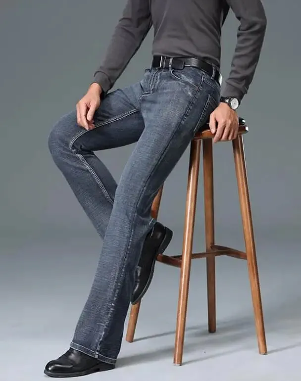 Smoke Gray Flared Jeans Of The 1980s Men High Waisted Wide Boot Cut Pants Wde Leg Denim Trousers — image 6