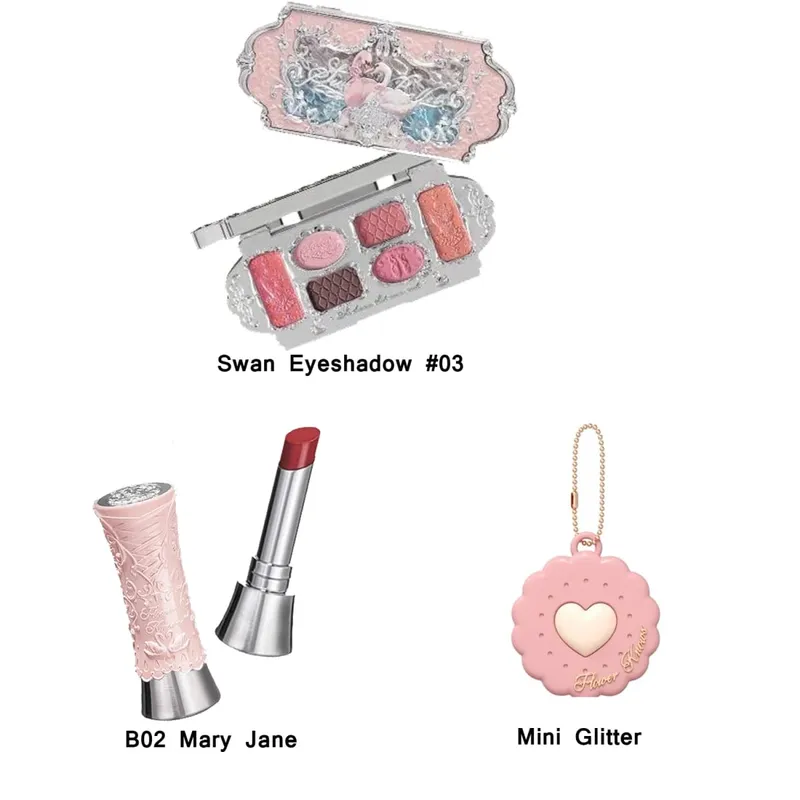 Flower Knows Moonlight Mermaid Series Glitter Eyeshadow Palette High Pigment Shell Jewelry Blush Makeup Brush Set Matte Finish
