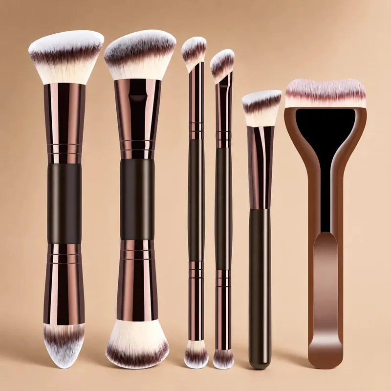 12-delat sminkborsteset med 6 platta och runda borstar och 6 svampar för Foundation Powder Blush och ögonskugga — image 7