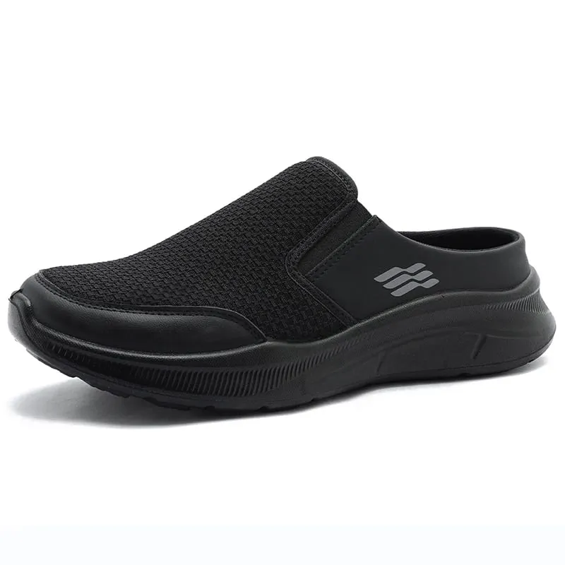 Pull-on Dual Wear Åndbar Grid Strik Walking Mules Integreret Elastisk Side Gore Panel Rib Segmenteret Fuldt hvidt Fodtøj