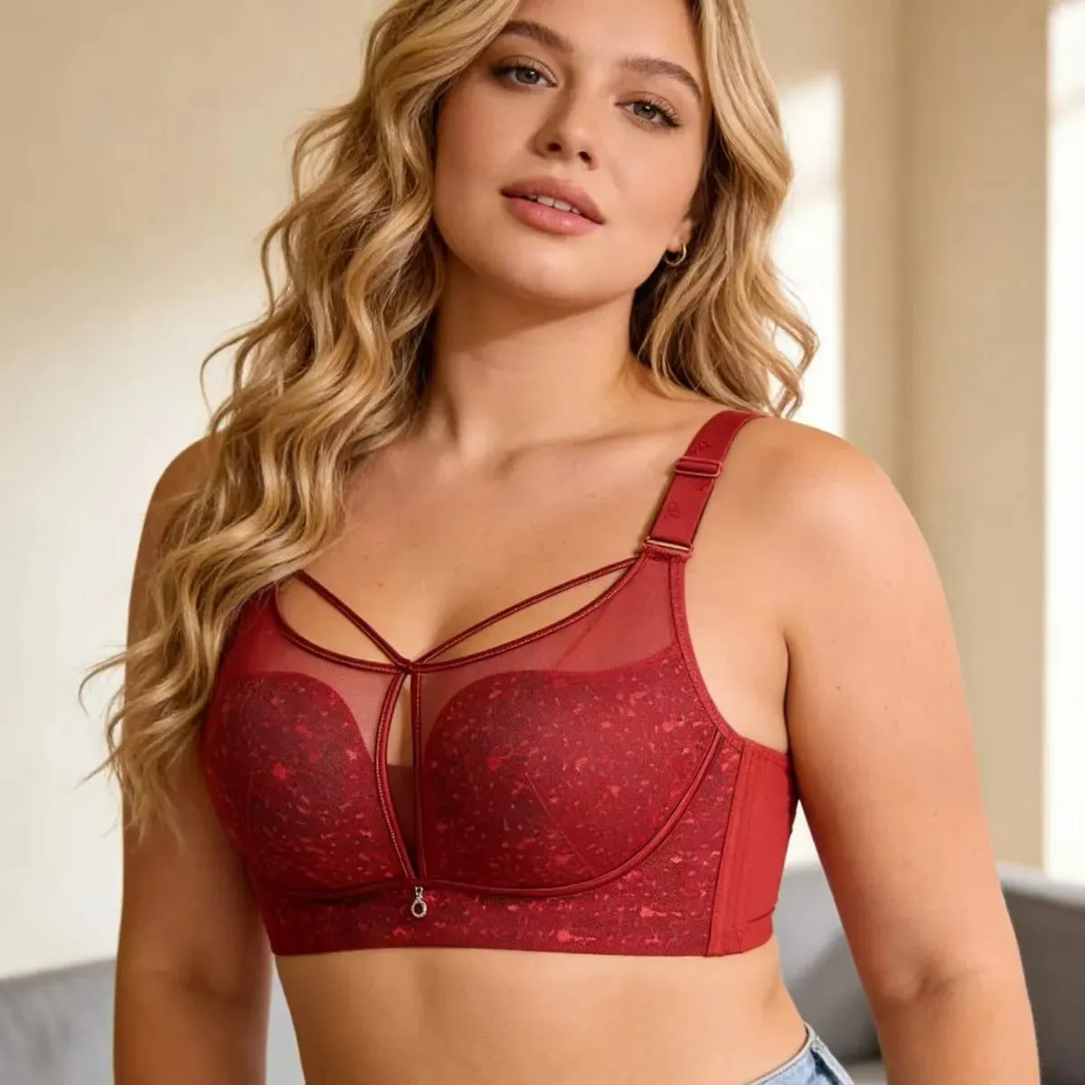 Leopard Print Plus Size Minimizer Bra Wireless Adjustable Gathered Anti-Sagging Supportive Brassiere for Large Bust Women — image 3