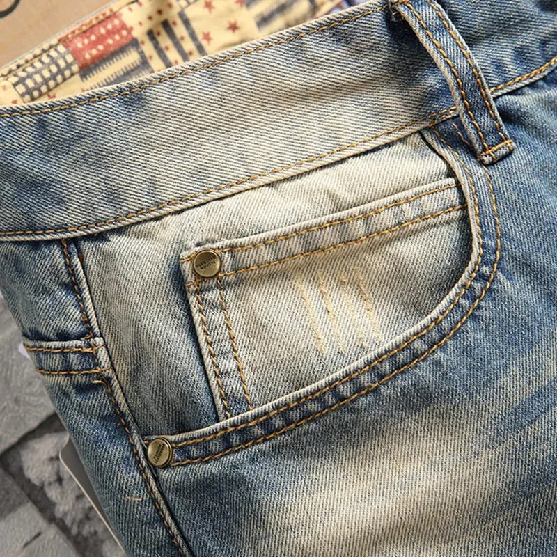 Distressed Ripped Jeans Men's Retro Blue Fashion Slim Motorcycle Trousers Male Hip-hop Street Male Hole Denim Pants — image 3