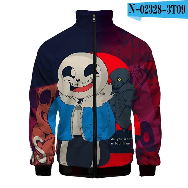 Luxuriöse beliebte Sans Undertale 3D-Druck-Reißverschluss-Raglanjacke Windjacke Jungen/Mädchen Bequeme Stehkragenjacken Mäntel