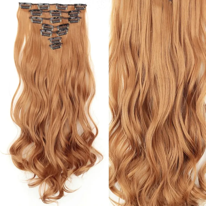16 Clips 7Pcs/Set Hair Extensions Long Straight Natural Synthetic Black Blonde Hairpieces Heat Resistant For Women Hairstyle — image 26