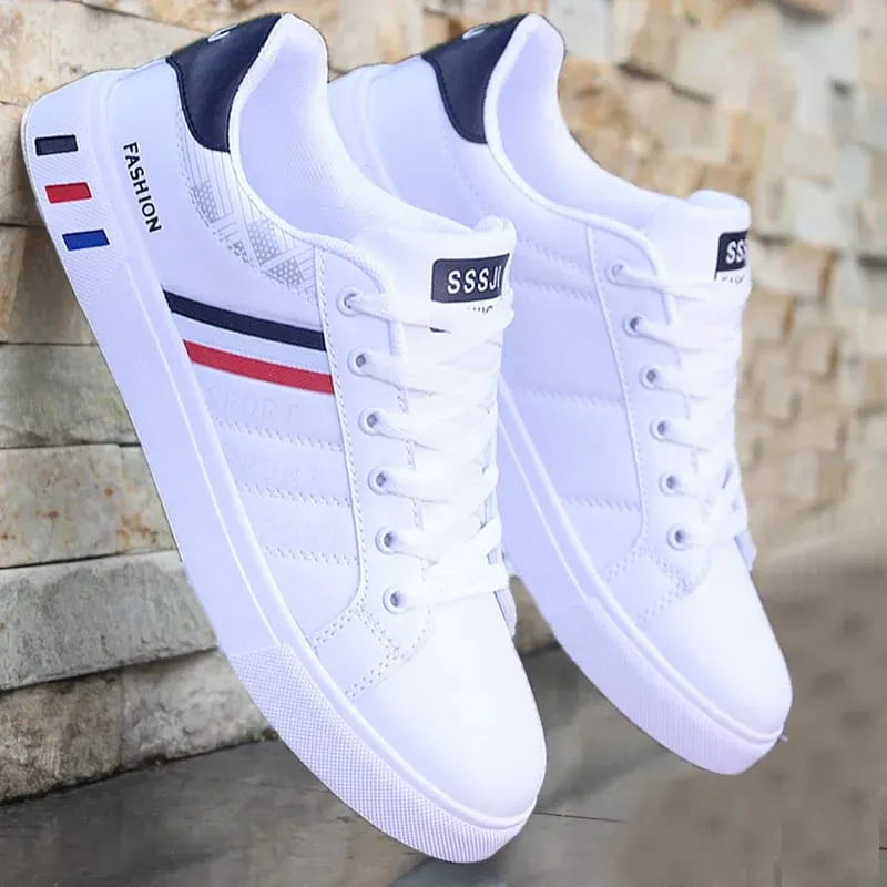 White Vulcanized Sneakers Men's Flats Comfortable Shoes Lace up Zapatillas Hombre Autumn Spring Fashion Sneakers Drop Shipping — image 2