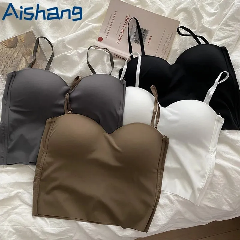 Hot Girls Thin Section Double Straps Solid Color Suspenders Inside Sport Vest Sexy Outer Wear Bottoming Slim Women Crop Tops Bra — image 2