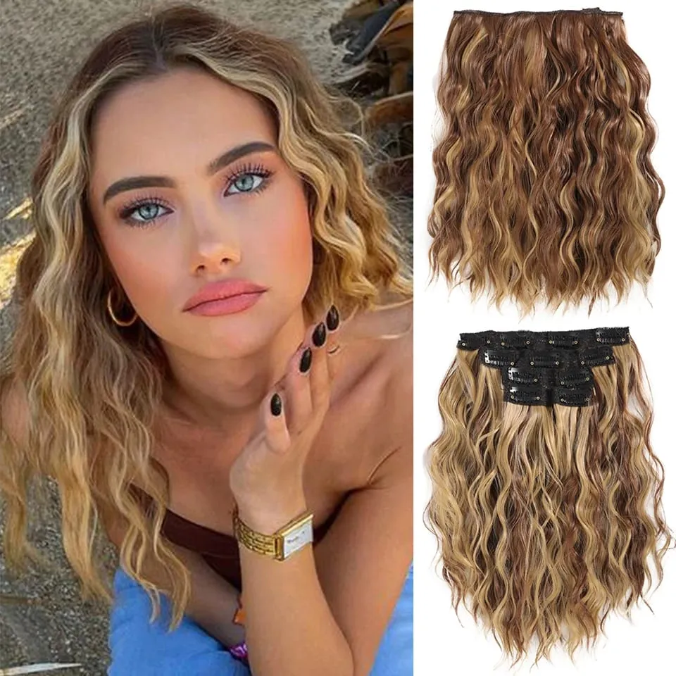 Clip In Hair Extensions Synthetic Hair 12Inch 4 PCS Set Wavy Curly Hair Extension Synthetic Hairpieces For Women Girls Daily Use — image 2