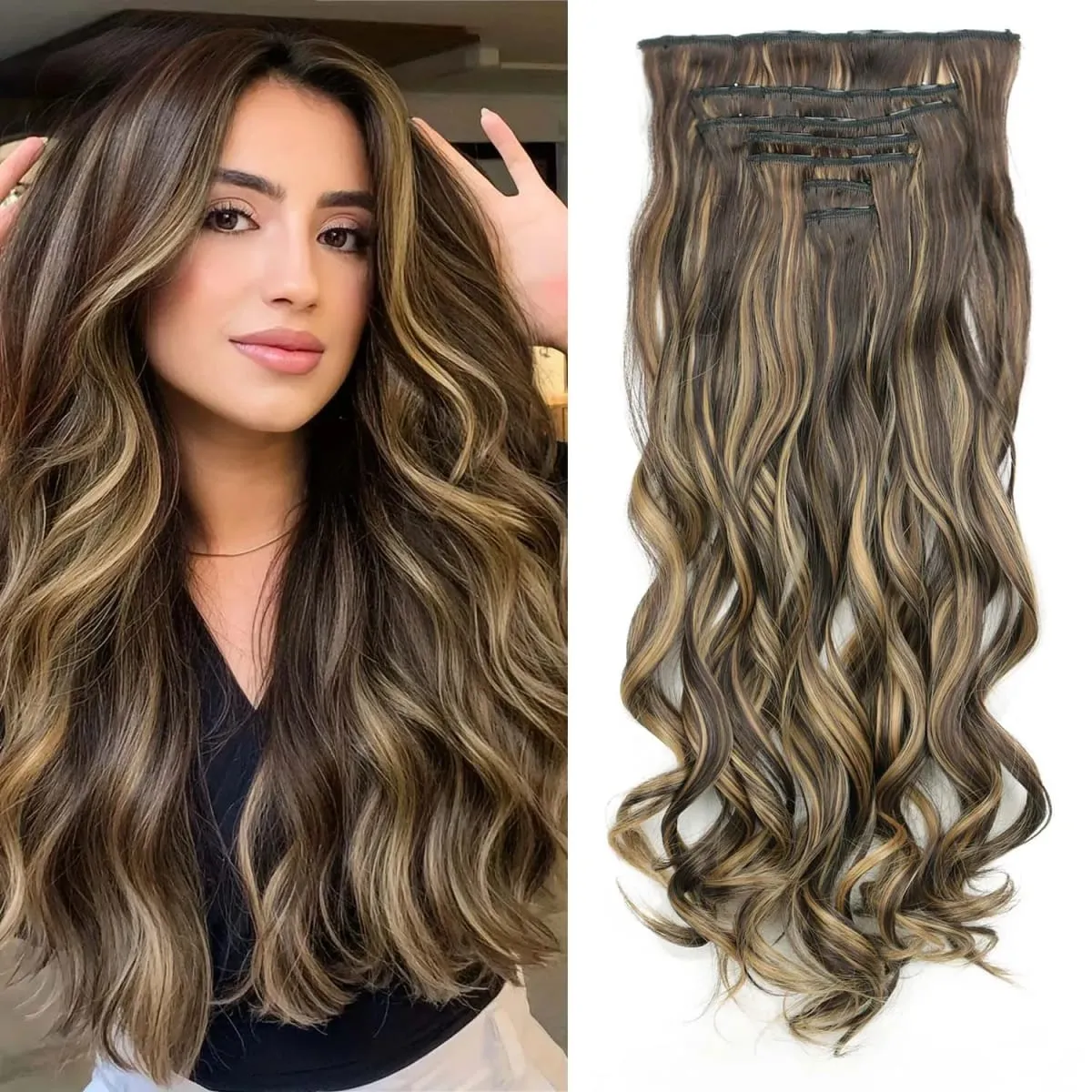 Long Straight Hairstyle 16 Clips 7Pcs/Set Hair Extensions Natural Synthetic Blonde Black Hairpieces Heat Resistant For Women — image 18