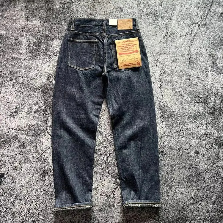 15oz Heavyweight Thick Selvedge Indigo Denim Jeans Sakura Ruffle 2025 Spring 100% Cotton Loose Straight Pants Japanese Men — image 2