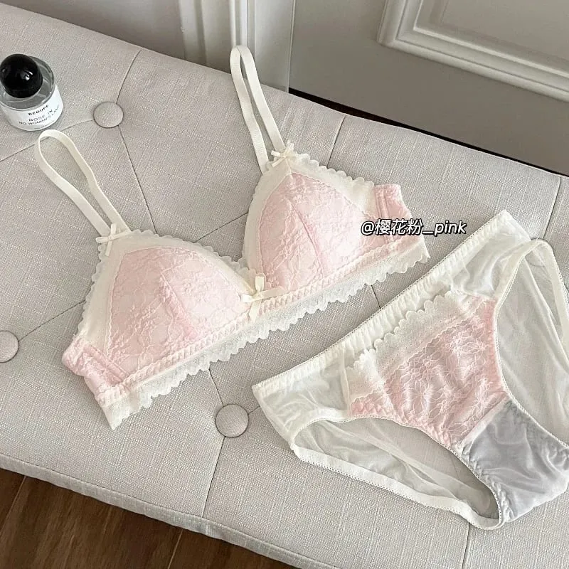Japanese Style Bralette for Small Breasts Wireless Lace Bra Set Women Sexy French Breathable Comfort Push Up Underwear — image 8