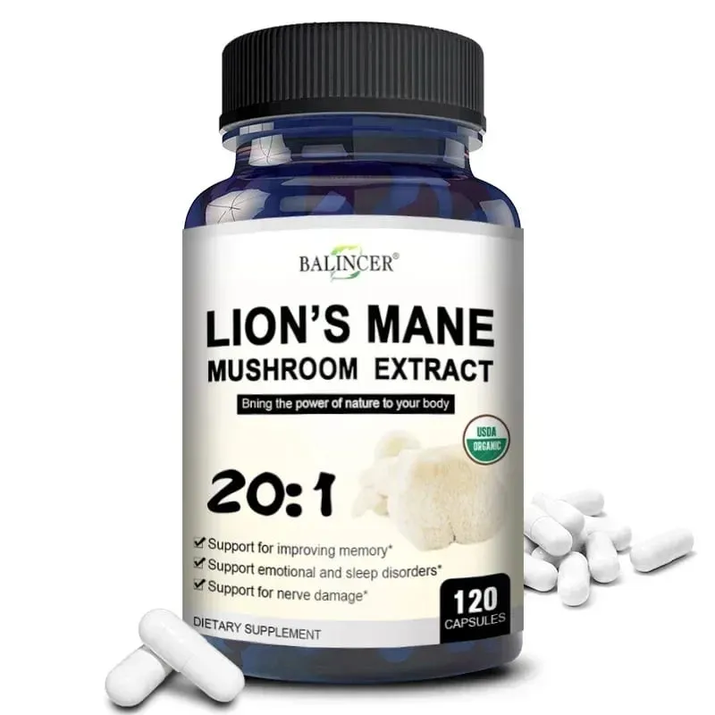 Organic Lion's Mane Capsules - Brain Mushroom Supplement for Focus and Immune Support Brain Health Memory and Energy