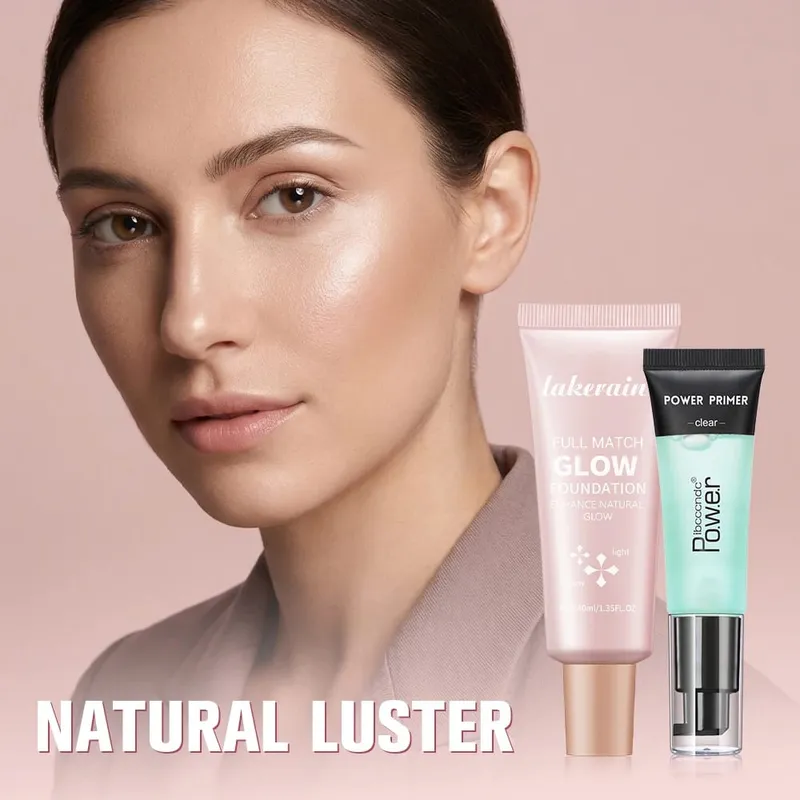 Powder Grip Primer Gel & Glow Foundation Makeup Kit Hydrating Smoothing Skin Lightweight Brighthen Shiny Fase Cosmetics Combo — image 5