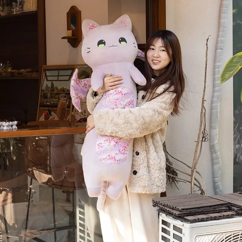 60cm Cute Cat Body Pillows Cherry Blossom Cat with Bat Wing Plush Toys Kawaii Soft Sleeping Pillow Cushion Girl Birthday Gift — image 9