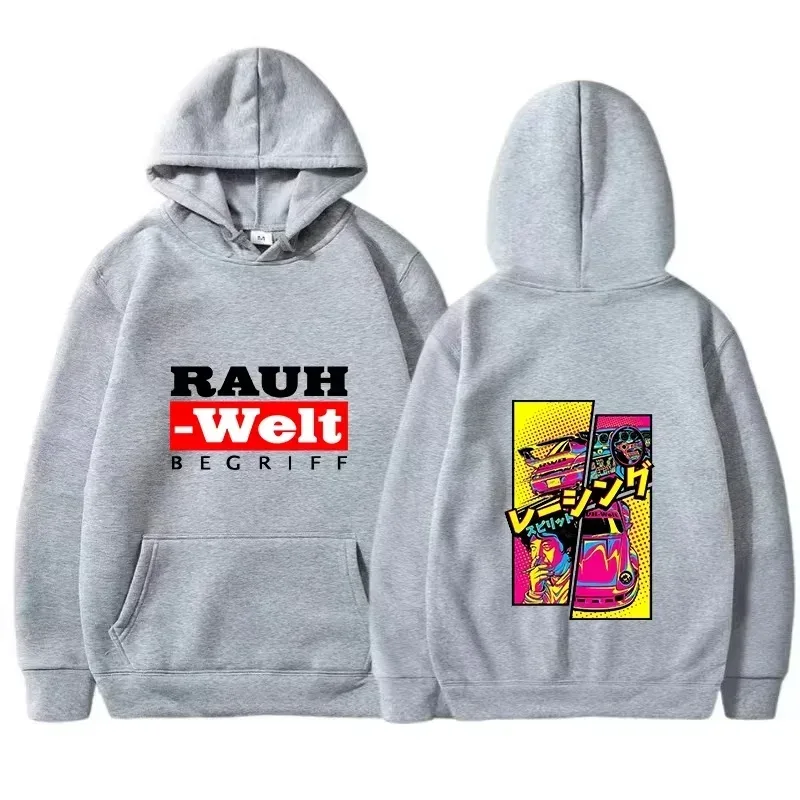 Felpa con cappuccio Rauh Welt Car Widebody Tuning JDM Racing Pop Art Comic Estetica Felpa casual oversize nera a maniche lunghe — image 3