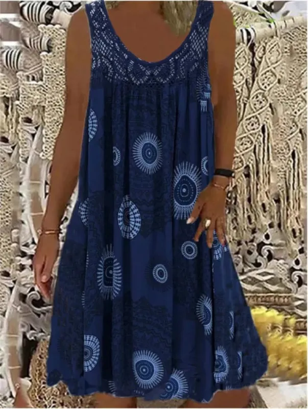 Digital printed off shoulder sexy camisole loose fitting dress lace casual dress summer dress — image 9