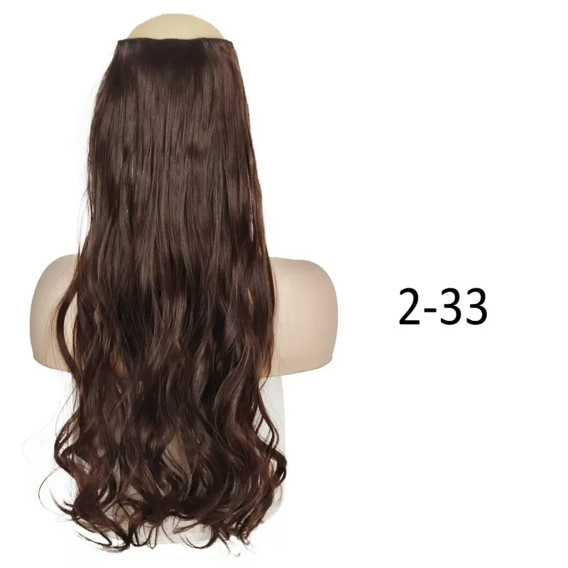 Synthetische 5 Clips in Haarverlängerungen, natürliche lange gewellte Frisuren, gefälschtes Haarteil, braun, schwarz, einteilig für Frauen