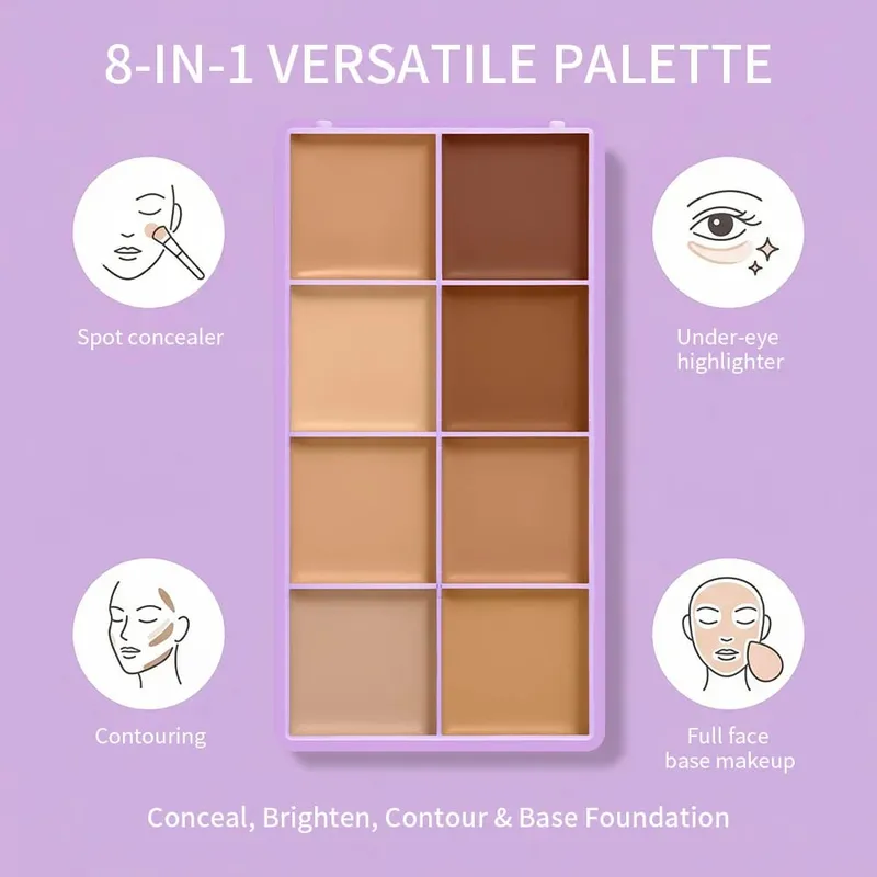 9Pcs Blur Primer Hydrating Foundation 8‑Color Cream Concealer Palette Woman Makeup Brushes Long Lasting Bleadable Christmas Gift — image 4